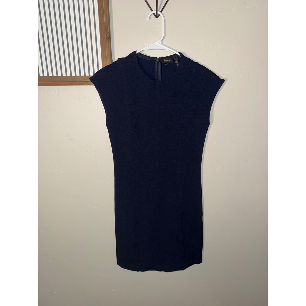 Theory Navy Blue Onine Oxford Knit Sleeveless Sheath Dress Size 10 H0126605